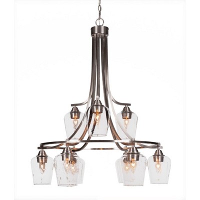 Toltec Lighting Paramount 9 - Light Chandelier in  Brushed Nickel with 5" Clear Bubble Shade