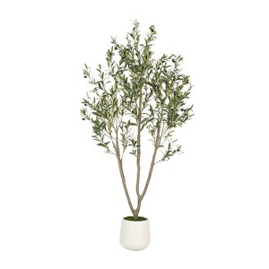 5-7FT Artificial Olive Tree with White Planter, Faux Olive Tree Fake Potted Olive Silk Tree for Indoor/Outdoor Home Decor with Realistic Trunk - 1 of 4