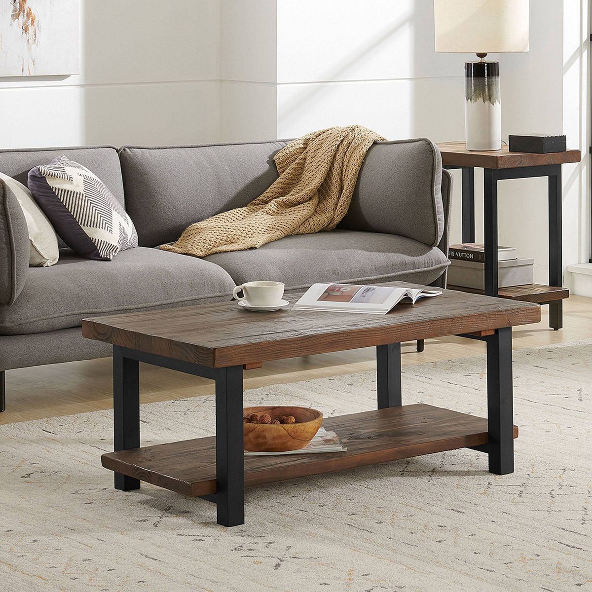 42" Pomona Metal Wood Coffee Table - Alaterre Furniture