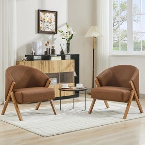 Mid Century Accent Chair, Teddy Velvet/Linen/PU, Wood Frame, Multiple Colors - 1 of 4