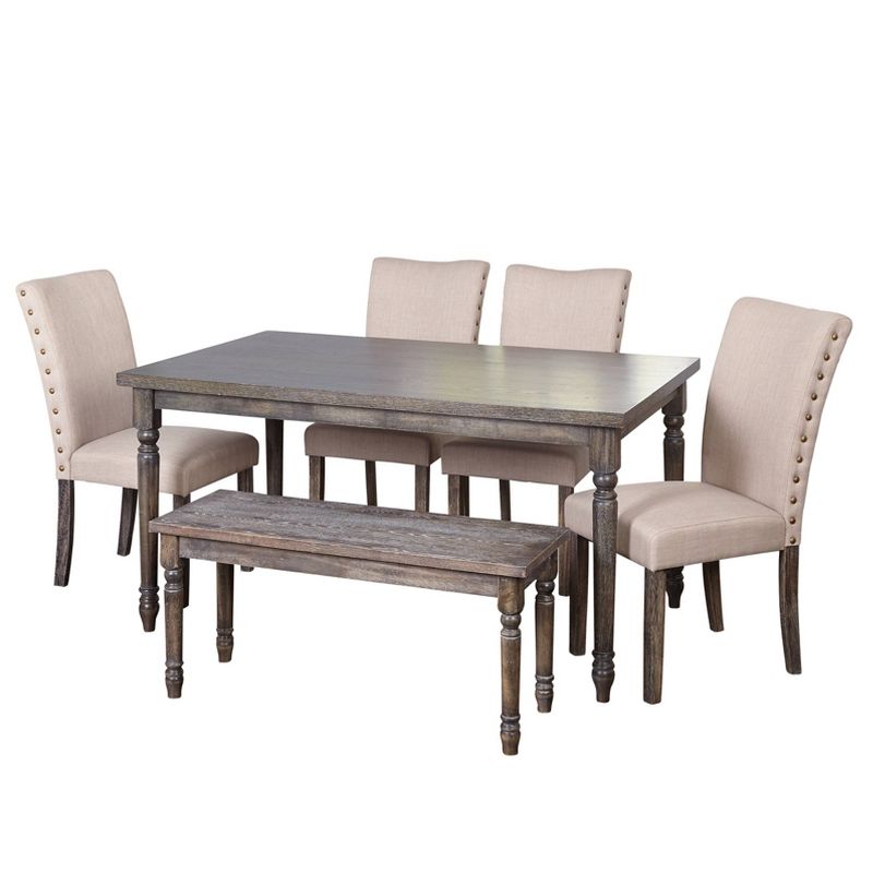 6pc Burntwood Parson Dining Set with Bench Weathered Gray - Buylateral, 1 of 13