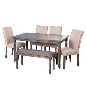 6pc Burntwood Parson Dining Set with Bench Weathered Gray - Buylateral