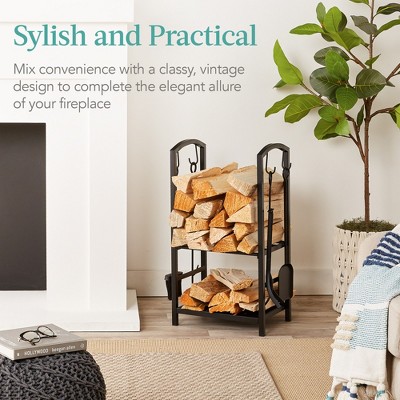 5-Piece Copper Wrought Iron Firewood Log Rack Holder Set
