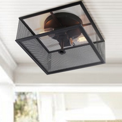 Modern Industrial Chic Black Metal Mesh Flush Mount Light