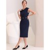 INSPIRE CHIC Women's Elegant Business Round Neck Belted Cap Sleeve Work Sheath Dresses - 4 of 4