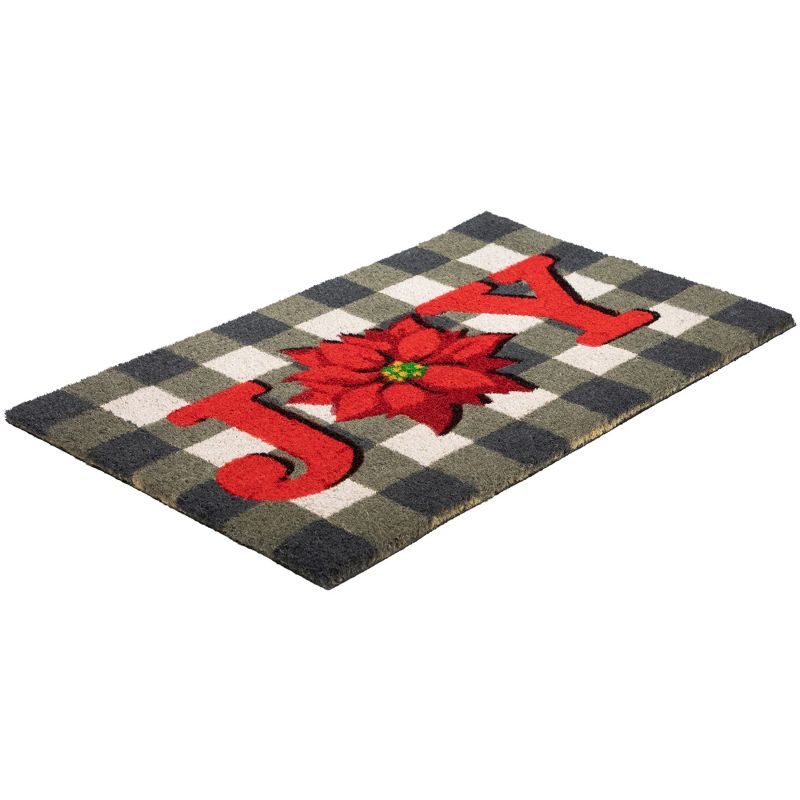 Northlight Gray and Red Poinsettia "Joy" Christmas Natural Coir Outdoor Doormat 18" x 30", 5 of 7