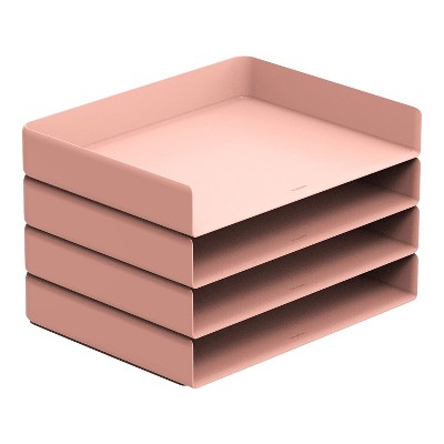 Poppin Stackable Front Loading Letter Tray Letter Size Pink 4/Pack (108517) 