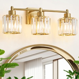 POWLIG 22-in 3-Light Gold Dimmable Transitional Vanity Light with Round Crystal Shade - 1 of 4