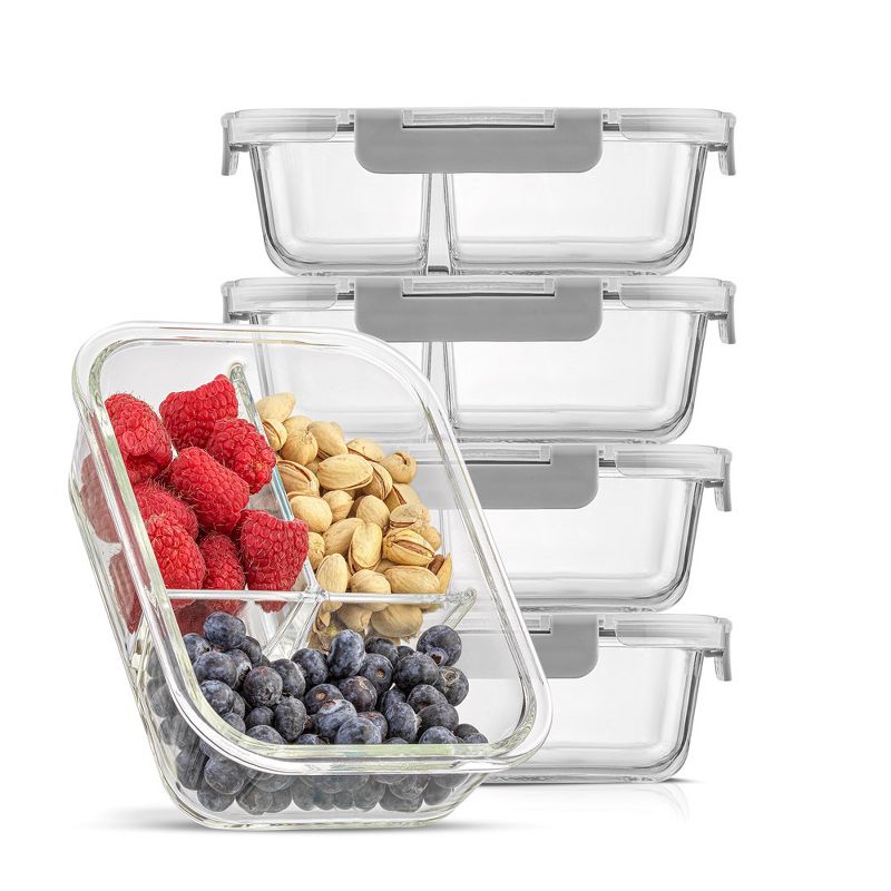 JoyJolt 3-Sectional Divided Food Prep Food Storage Containers with Lids - Set of 5, 1 of 8