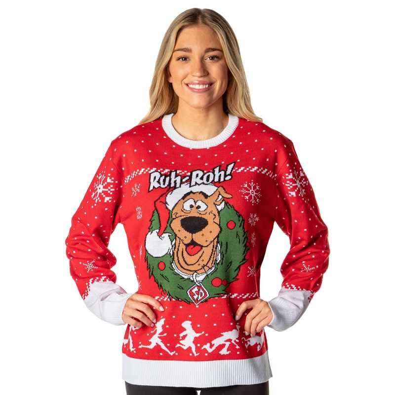 Scooby Doo Men's Ruh-Roh! Santa Scooby Christmas Ugly Sweater Knit Pullover, 4 of 8