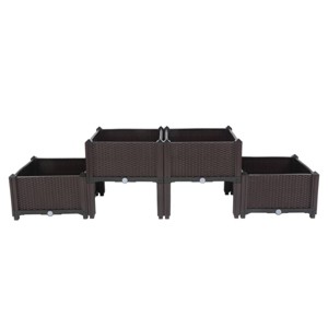 Slickblue 4Pcs Free Splicing Planting Box, Modular Garden Planter, Rattan Style, Brown, 16.93x15.75x15.75in - 1 of 4