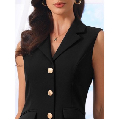 Женские платья INSPIRE CHIC Women's Sleeveless Collared Button Down Business Work A Line Blazer Dress Medium Black — фото 4