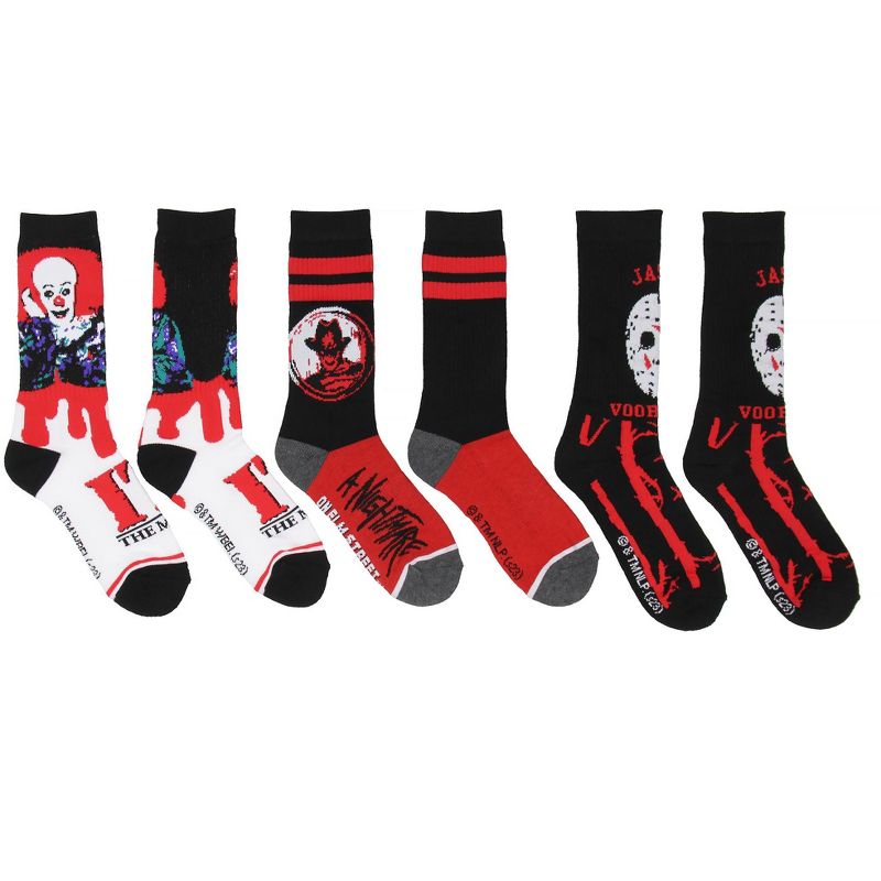 Horror Movie Friday The 13th A Nightmare On Elm Street IT Crew Socks Size 8-12 Multicoloured, 2 of 6