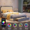 Full Platform Bed Frame with Drawer, Noise Free Upholstered Bed Frame with Cat Headboard, GRB LED Lights & Strong Wood Slats Support - 3 of 4