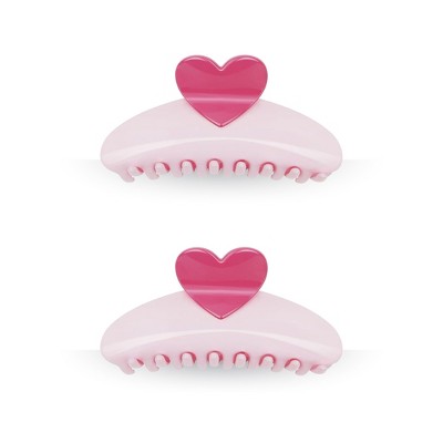 LA Glam Co. Hollywood 3" Claw Clips - All Hair - 2-Pack - Pink Heart