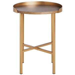 Prague Round Side Table - Light Grey Oak/Gold - Safavieh. - 1 of 4