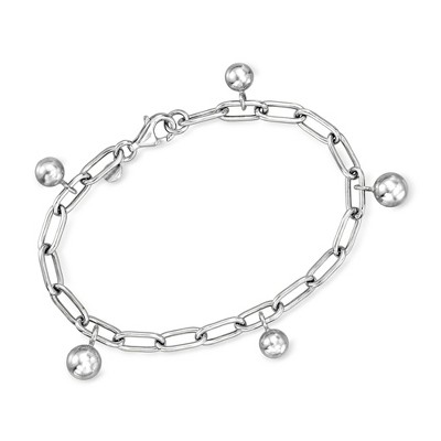 Ross-Simons Italian Sterling Silver Bead Station Paper Clip Link Bracelet