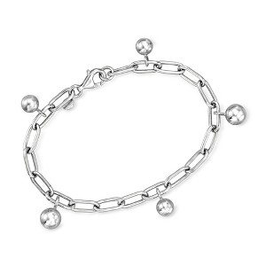 Ross-Simons Italian Sterling Silver Bead Station Paper Clip Link Bracelet - 1 of 4