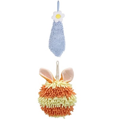 REGALWOVEN 2 Packs Soft Absorbent Flower and Rabbit Shape Decorative Chenille Hand Towel for Bathroom 6" x 15"/7" x 7"