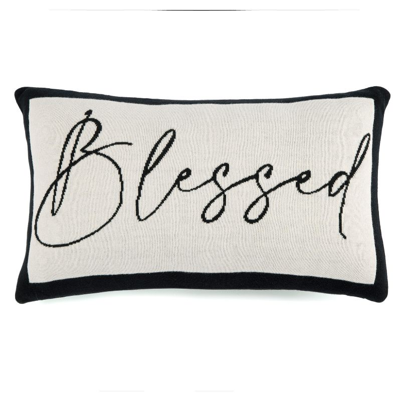 Shiraleah Black and White "Blessed" Lumbar Pillow, 1 of 5