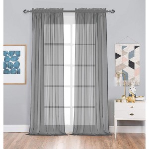 Kate Aurora 2 Piece Extra Long Custom Lux Rod Pocket Sheer Voile Window Curtains - 120 in. Long - 1 of 4