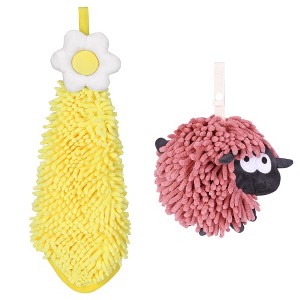 REGALWOVEN Flower and Sheep Shape Absorbent Fast Drying Chenille Hand Towels with Hanging Loop 6" x 15"/7" x 7" 2 Packs - 1 of 4