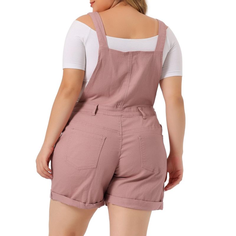 Agnes Orinda Women's Plus Size Adjustable Strap Pocket Roll Hem Denim Overall Jean Shorts, 4 of 6