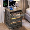 Vlsrka Farmhouse Nightstand with Hidden Storage, Charging Station, Motion Sensor LED, End Table for Bedroom - 3 of 4