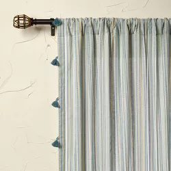 1pc 50"x84" Light Filtering Woven Stripe Curtain Panel Blue - Opalhouse™ designed with Jungalow™