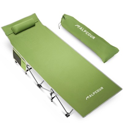 Alpcour Folding Camping Cot - Compact Single Person Bed with Pillow for Indoor & Outdoor Use