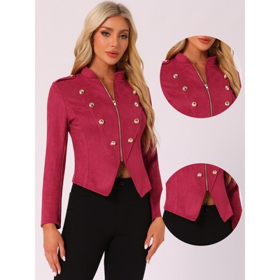 Allegra K Women's Vintage Button Decor Casual Steampunk Crop Jacket Red X-Small — фото 2