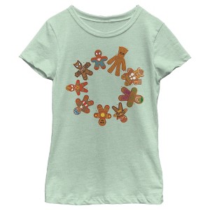 Girl's Marvel Christmas Gingerbread Cookie Circle T-Shirt - 1 of 4