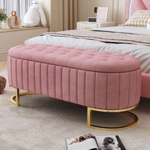 CAVINAS Oval Velvet Storage Ottoman Bench with Metal Legs and Button-Tufted,Upholstered Storage Ottoman,Storage Benches for Living Room,Bedroom - 1 of 4