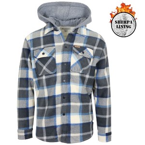 Galaxy Matix Men's Hooded Flannel Faux Sherling Lined Shacket - 1 of 4