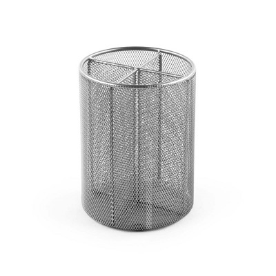 Design Ideas Four Compartments Utensil Cup – Kitchen Utensil Holder- Silver Mesh, 6” x 6” x 8”