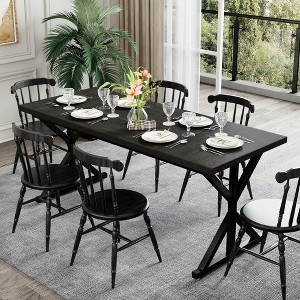 Dyonery Farmhouse Dining Table for 6 People, 70.8 Inch Rectangular Wood Dining Table with Extra Heavy Duty Metal Legs - 1 of 4