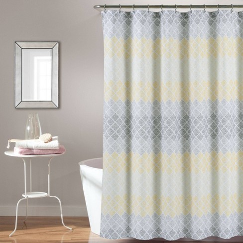 Feblilac Yellow and Grey Wave Geometric Shower Curtain with Hooks, Geo –  Feblilac Store