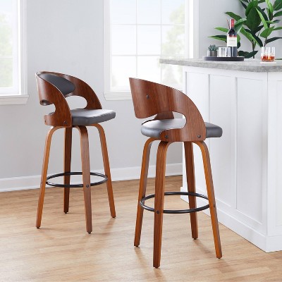 Pino Dark Gray Wood and Metal Swivel Barstool Set