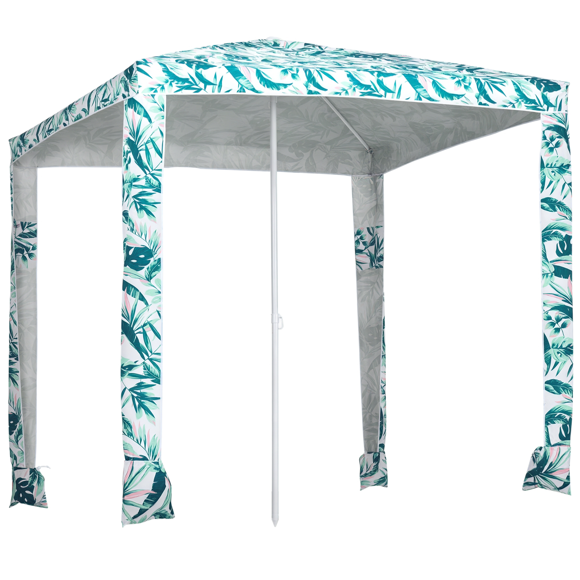 Outsunny Quick Beach Cabana Canopy Umbrella, 6.5' Easy-Assembly Sun-Shade Shelter with Sandbags, Cool UV50+ Fits Kids & Family, Green Coconut Palm
