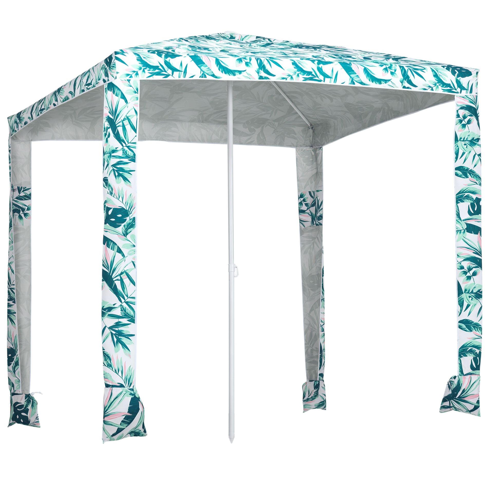 Outsunny Quick Beach Cabana Canopy Umbrella, 6.5' Easy-Assembly Sun-Shade Shelter with Sandbags, Cool UV50+ Fits Kids & Family, Green Coconut Palm