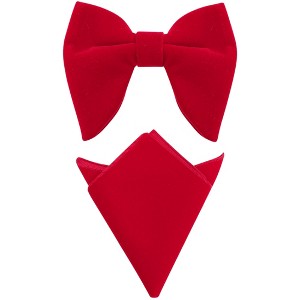 INSPIRE CHIC Men's Velvet Pre-Tied Solid Color Pocket Square Adjustable Bow Tie 1 Pair - 1 of 4