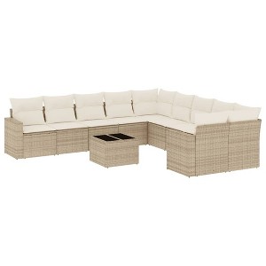 vidaXL 11 Piece Patio Sofa Set with Cushions - Beige and Cream With Table - 1 of 4