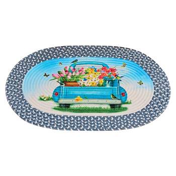 Collections Etc Blue Spring Truck with Beautiful Flowers Braided Rug 30" x 19.5"