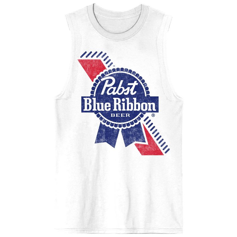 Pabst Blue Ribbon Logo Crew Neck Sleeveless White Men's Tank Top, 1 of 4