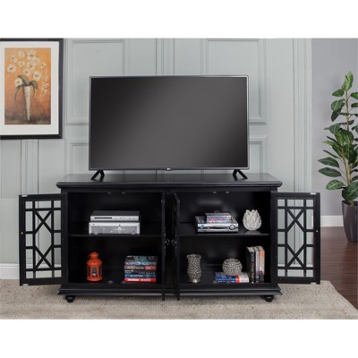Parisian Antique Black 63" Transitional TV Stand with Glass Doors