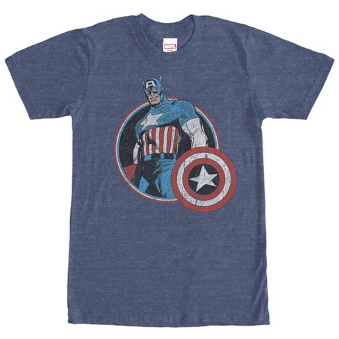 Men's Marvel Captain America Hero T-shirt - Navy Blue Heather - Large ...