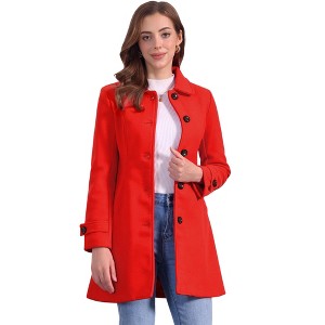 Allegra K Women's Winter Outerwear Peter Pan Collar Mid-thigh A-line Single Breasted Coat - 1 of 4