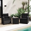 Tangkula 3 Piece Patio Furniture Set, Rattan Conversation Set w/Soft Seat & Back Cushions, Tempered Glass Topped Coffee Table Black - 3 of 4