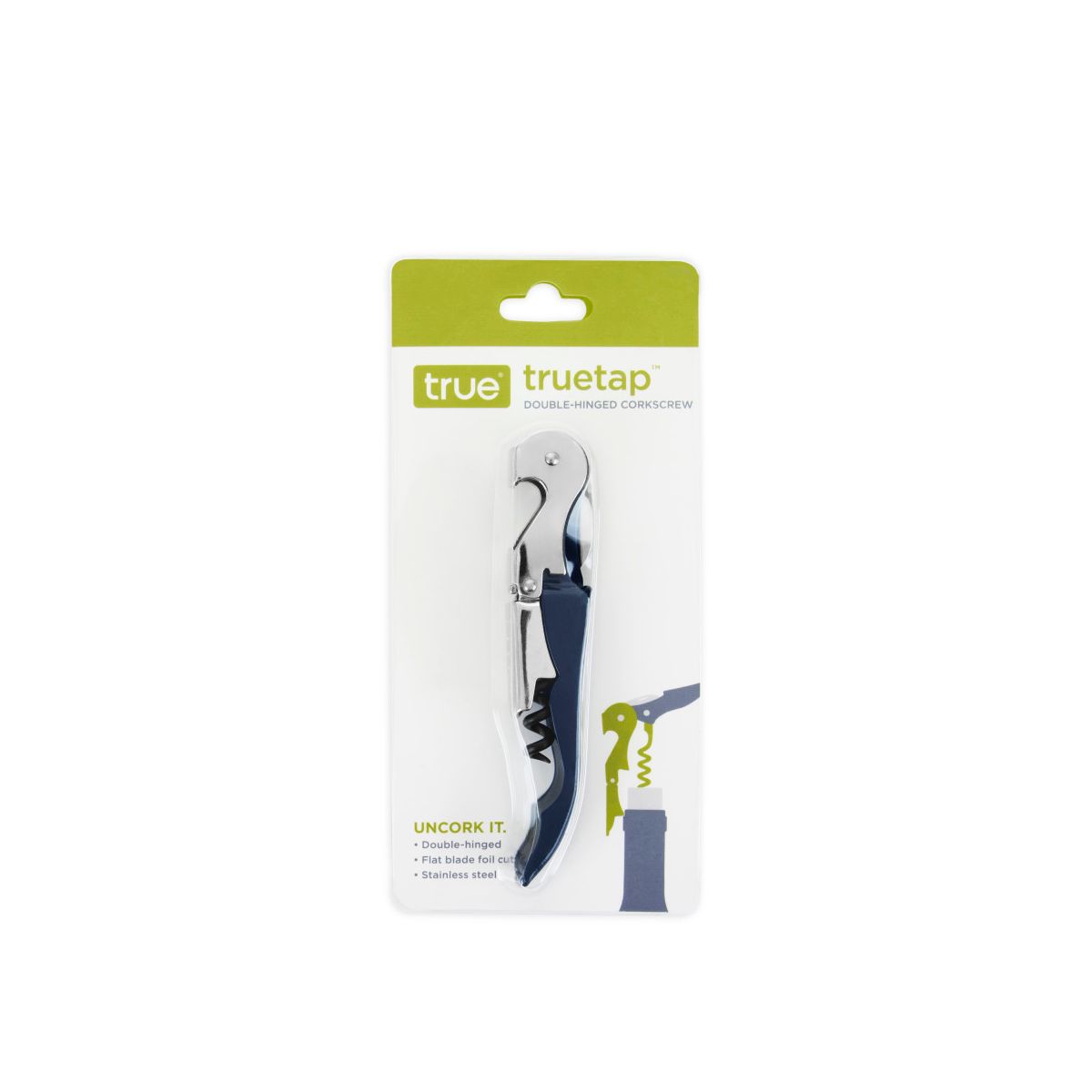 True Truetap Double Hinged Corkscrew Wine Opener, Stainless Steel Wine Key, Built-in Bottle Opener & Foil Cutter, Home Bar, Wedding Gifts, Navy Blue - thumbnail 9