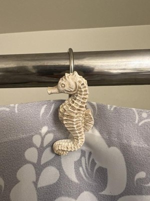 KAWANA Shower Curtain Hooks Set of 12 Glow in The Dark Starfish Seashell Conch and Seahorse Decorative Stainless Steel Hook Blue Ocean Beach